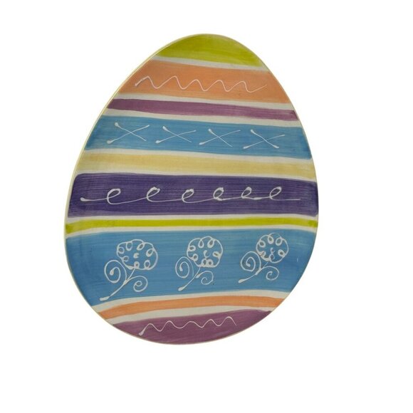 Easter Egg Shaped Ceramic Platter Hausenware By Mary Jane Mitchell 10" Holiday - Picture 3 of 7